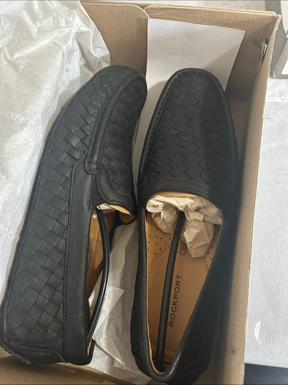 Rockport Black Woven Leather Slip-On Loafers